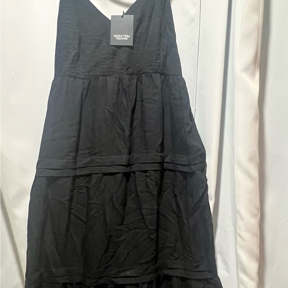 Simply Veta Wang NWT Maxi Dress Black Tiered Maxi Dress Smocked Size Large - Picture 2 of 7